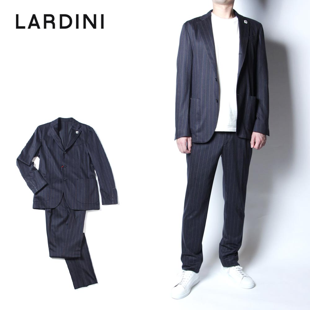 【30%OFFセール】LARDINI ラルディーニ メンズ ストライプ パッカブルスーツ ストレッチ セットアップ スーツ ネイビー ビジネス きれいめ ジャケ...