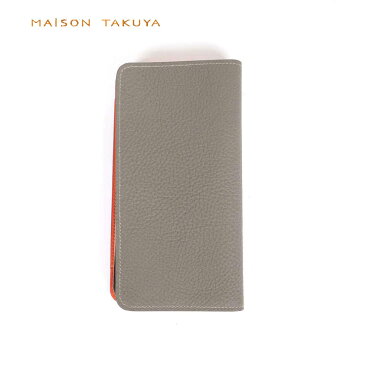 MAISON TAKUYA メゾンタクヤ iPhone 12 Pro Max Combo Case German Shrunken Calf×Lamb Titanium×Orange 手帳型 スマホケース 本革 icb12pmgs11lm03n246 グレー×オレンジ 国内正規品