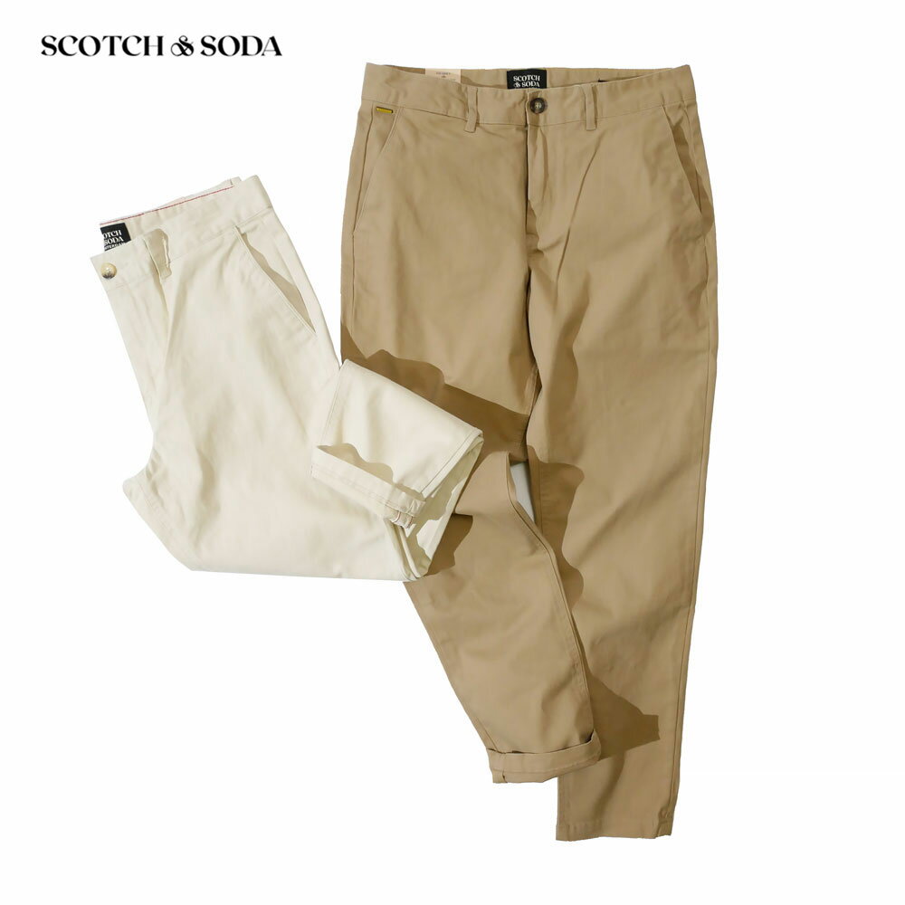 SCOTCH&SODA スコッチアンドソーダ メンズ コットン チノパンツ ロング丈 パンツ 282-11512 オフホワイト キャメル 2024SS 国内正規品ブランド