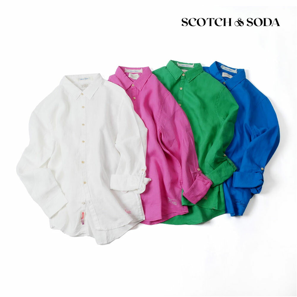 SCOTCH&SODA スコッチアンドソーダ メンズ リネン 長袖シャツ シンプル 292-71406 ブルー グリーン ピンク ホワイト 国内正規品