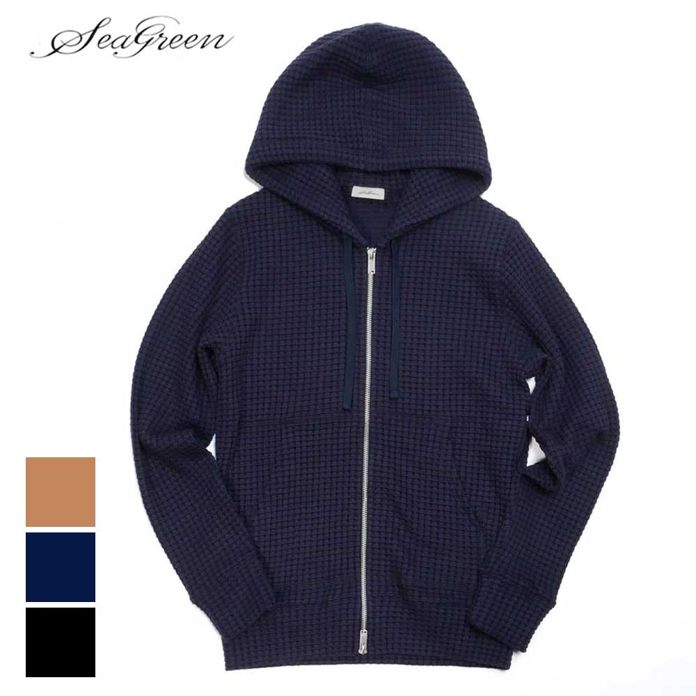 【20%OFF セール】Seagreen シーグリーン メンズ ONI WAFFLE HOODIE オニワッフル ジップアップ パーカー 長袖ビッグワッフル コットン マスタード ネイビー ブラック msea22a0846-m 国内正規品