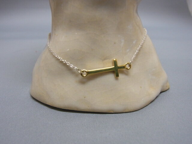 シルバー ブラス クロス チェーン ブレスレット SILVER925×BRASSながさ17cm