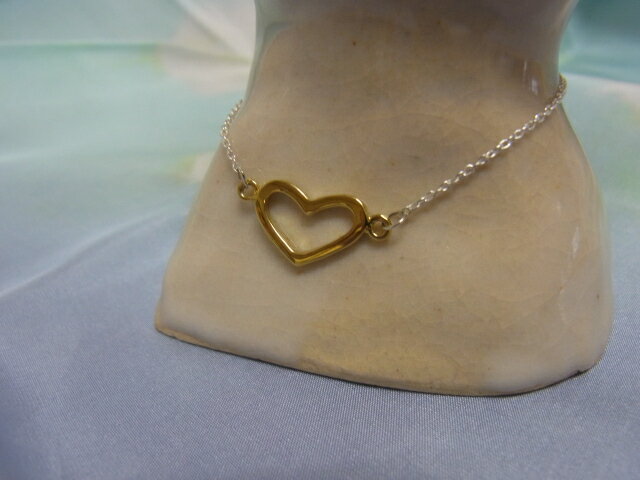Bracelets - シルバー ブラス ハート チェーン ブレスレット SILVER925 × BRASSながさ17cm