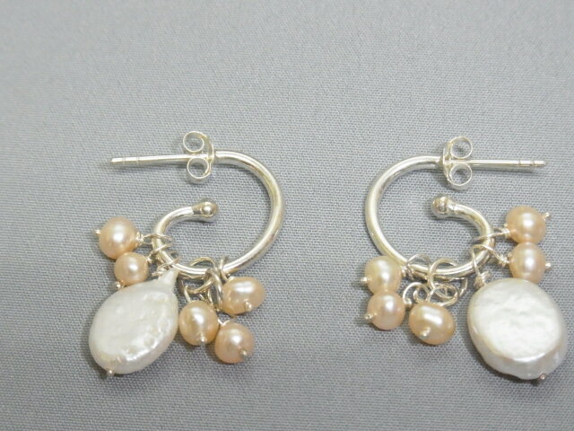 Rakuten - シルバー 淡水 パール コンビネーション ピアス SILVER925 たて30mm × よこ10mm