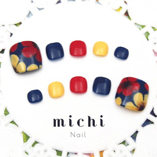 <フット>3色カラーのお花ネイル <フット>3色カラーのお花ネイル