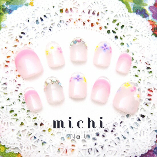 クリアフレンチネイル michinail ネイルチップ ミチネイル ネイル つけ爪 ハンドメイドネイル ショートネイル ニュアンスネイル ブライダルネイル 成人式ネイル