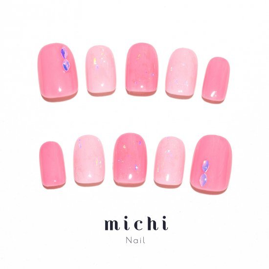 ピンク×ピンクオーロラネイル michinail ネイルチップ ミチネイル ネイル つけ爪 ハンドメイドネイル ショートネイル ニュアンスネイル ブライダルネイル 成人式ネイル
