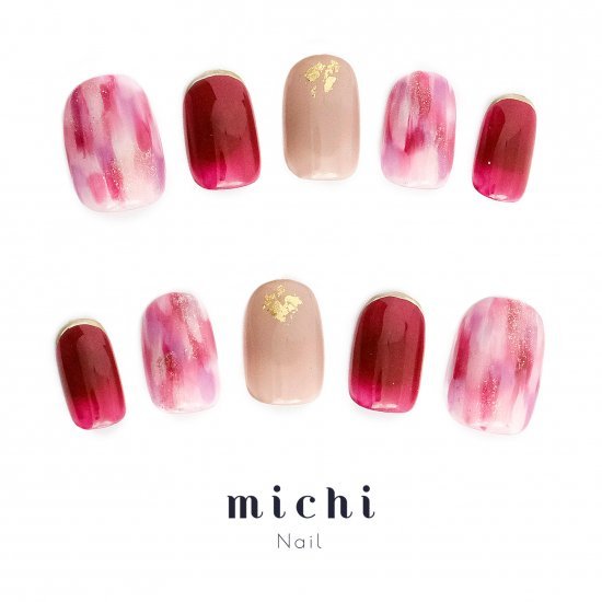 ボルドー×ピンクのニュアンスネイル michinail