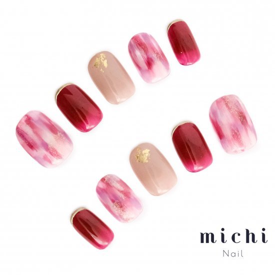 ボルドー×ピンクのニュアンスネイル michinail