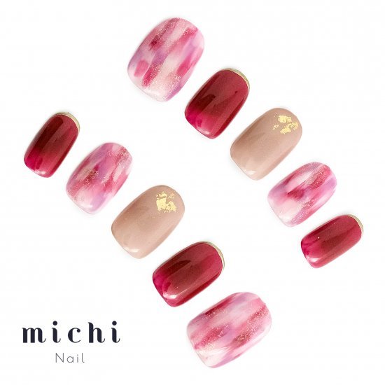 ボルドー×ピンクのニュアンスネイル michinail
