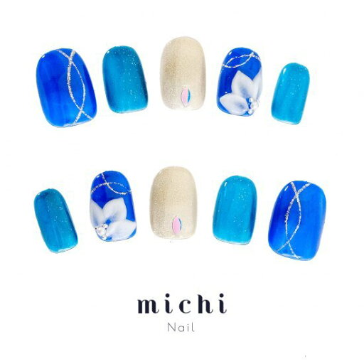 ぷっくりハーフフラワーネイル(瑠璃) michinail ネイルチップ ミチネイル ネイル つけ爪 ハンドメイドネイル ショートネイル ニュアンスネイル ブライダルネイル 成人式ネイル ぷっくりハーフフラワーネイル(瑠璃) michinail ネイルチップ ミチネイル ネイル つけ爪 ハンドメイドネイル ショートネイル ニュアンスネイル ブライダルネイル 成人式ネイル