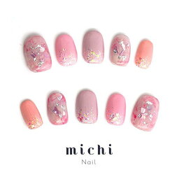 桜カラーのきれいめネイル michinail ネイルチップ ミチネイル ネイル つけ爪 ハンドメイドネイル ショートネイル ニュアンスネイル ブライダルネイル 成人式ネイル