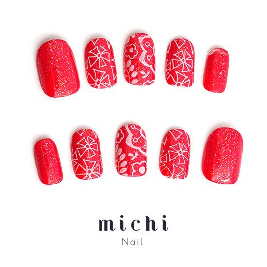 ポップフラワーネイル michinail ネイルチップ ミチネイル ネイル つけ爪 ハンドメイドネイル ショートネイル ニュアンスネイル ブライダルネイル 成人式ネイル