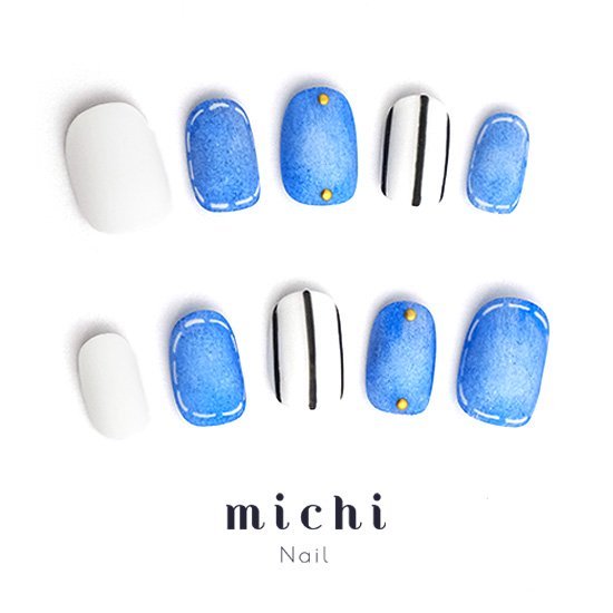 デニムネイル michinail ネイルチップ ミチネイル ネイル つけ爪 ハンドメイドネイル ショートネイル ニュアンスネイル ブライダルネイル 成人式ネイル 1