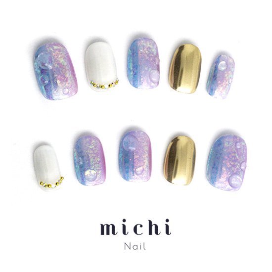 オーロラドロップネイル michinail ネイルチップ ミチネイル ネイル つけ爪 ハンドメイドネイル ショートネイル ニュアンスネイル ブライダルネイル 成人式ネイル