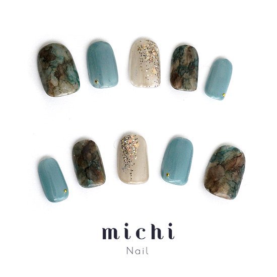 under the seaネイル michinail ネイルチップ ミチネイル ネイル つけ爪 ハンドメイドネイル ショートネイル ニュアンスネイル ブライダルネイル 成人式ネイル