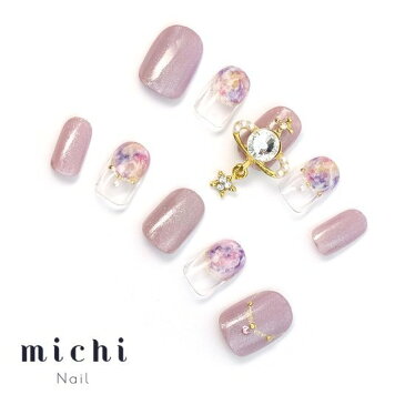 ピンクギャラクシーチャームネイル michinail ネイルチップ ミチネイル ネイル つけ爪 ハンドメイドネイル ショートネイル ニュアンスネイル ブライダルネイル 成人式ネイル