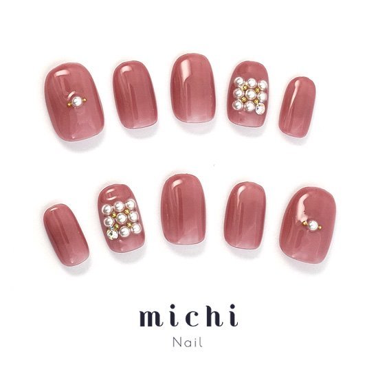 華やか エレガンスパールネイル michinail ネイルチップ ミチネイル ネイル つけ爪 ハンドメイドネイル ショートネイル ニュアンスネイル ブライダルネイル 成人式ネイル