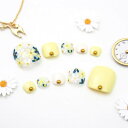 <フット>レモンイエローのフラワーアートクリアネイル