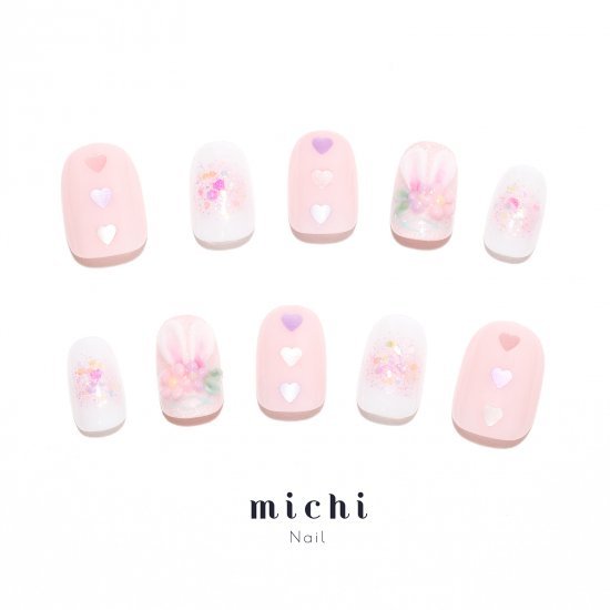 うさ耳ガーリーネイル michinail ネイルチップ ミチネイル ネイル つけ爪 ハンドメイドネイル ショートネイル ニュアンスネイル ブライダルネイル 成人式ネイル