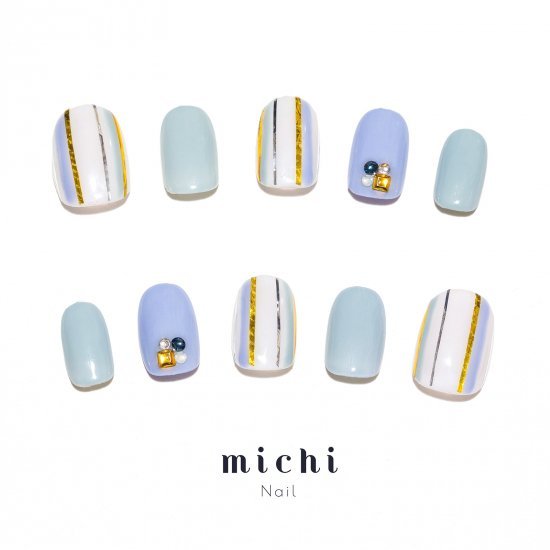 ダスティパステルのストライプネイル michinail ネイルチップ ミチネイル ネイル つけ爪 ハンドメイド..