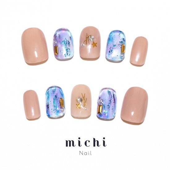 星屑のニュアンスネイル michinail ネイルチップ ミチネイル ネイル つけ爪 ハンドメイドネイル ショートネイル ニュアンスネイル ブライダルネイル 成人式ネイル