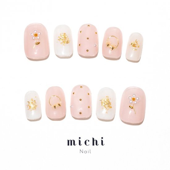 フラワー×ワイヤーのニュアンスネイル michinail ネイルチップ ミチネイル ネイル つけ爪 ハンドメイドネイル ショートネイル ニュアンスネイル ブライダルネイル 成人式ネイル