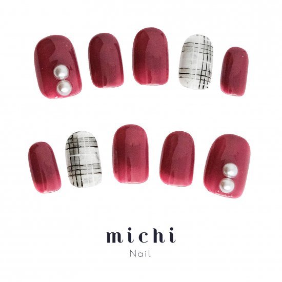 グレンチェックネイル michinail ネイルチップ ミチネイル ネイル つけ爪 ハンドメイドネイル ショートネイル ニュアンスネイル ブライダルネイル 成人式ネイル