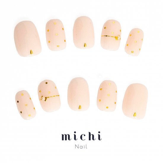 ドットとリボンが可愛いナチュラルネイル michinail ネイルチップ ミチネイル ネイル つけ爪 ハンドメイドネイル ショートネイル ニュアンスネイル ブライダルネイル 成人式ネイル