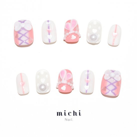 しろうさ耳ネイル michinail ネイルチップ ミチネイル ネイル つけ爪 ハンドメイドネイル ショートネイ..