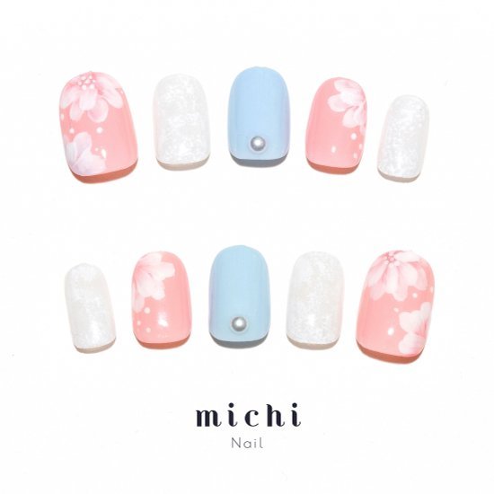 淡色フェミニンネイル michinail ネイルチップ ミチネイル ネイル つけ爪 ハンドメイドネイル ショートネイル ニュアンスネイル ブライダルネイル 成人式ネイル