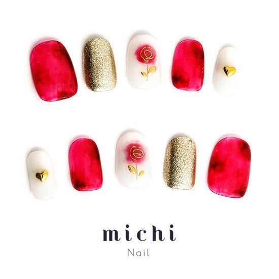 赤バラのニュアンスネイル michinail ネイルチップ ミチネイル ネイル つけ爪 ハンドメイドネイル ショ..