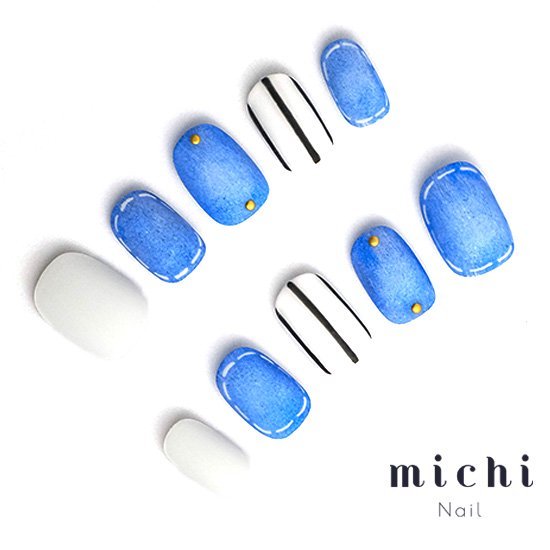 デニムネイル michinail ネイルチップ ミチネイル ネイル つけ爪 ハンドメイドネイル ショートネイル ニュアンスネイル ブライダルネイル 成人式ネイル