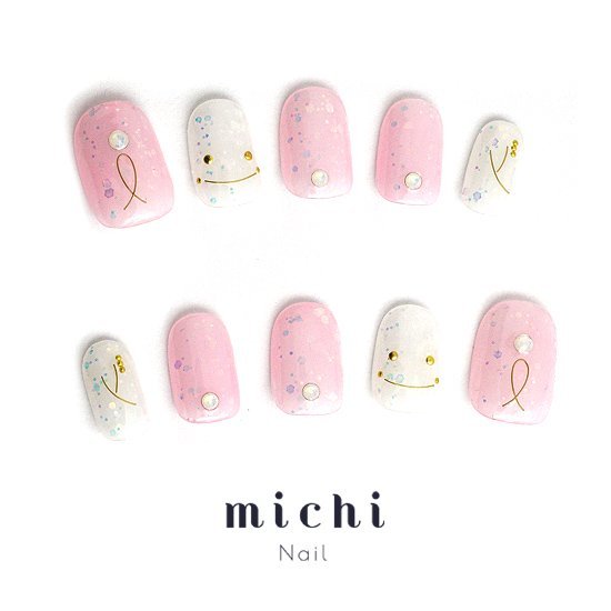 ニコニコシースルーネイル michinail ネイルチップ ミチネイル ネイル つけ爪 ハンドメイドネイル ショートネイル ニュアンスネイル ブライダルネイル 成人式ネイル