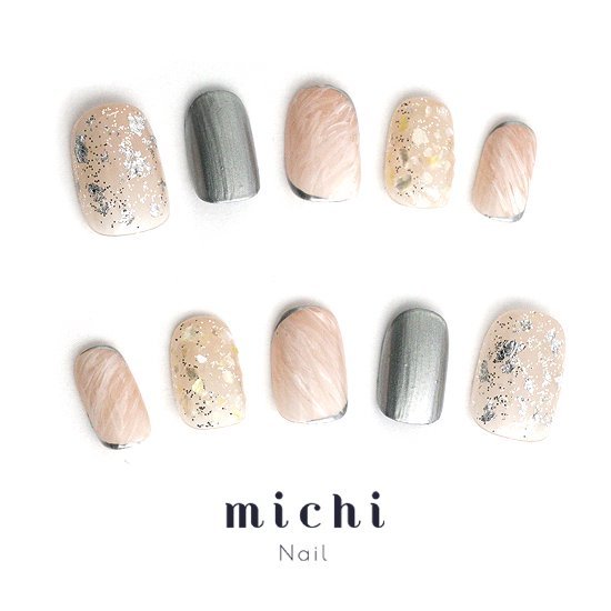 シルバーニュアンスネイル michinail ネイルチップ ミチネイル ネイル つけ爪 ハンドメイドネイル ショ..
