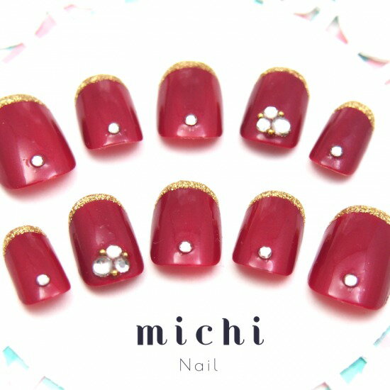 大人ボルドーの細フレンチネイル michinail ネイルチップ ミチネイル ネイル つけ爪 ハンドメイドネイル ショートネイル ニュアンスネイル ブライダルネイル 成人式ネイル