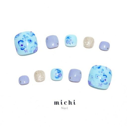 <フット>レトロタッチのたらしこみ小花ネイル <フット>レトロタッチのたらしこみ小花ネイル