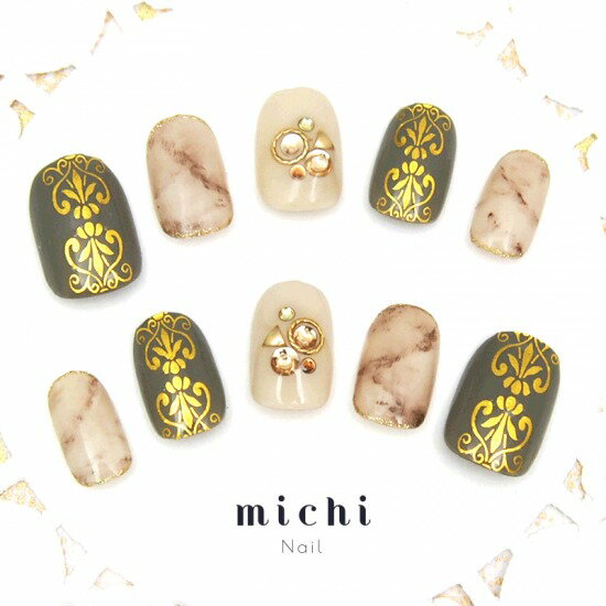 ミルイロのダマスクネイル michinail ネイルチップ ミチネイル ネイル つけ爪 ハンドメイドネイル ショートネイル ニュアンスネイル ブライダルネイル 成人式ネイル