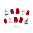 プリティChristmasネイル michinail ネイルチップ ミチネイル ネイル つけ爪 ハンドメイドネイル ショートネイル ニュアンスネイル ブライダルネイル 成人式ネイル