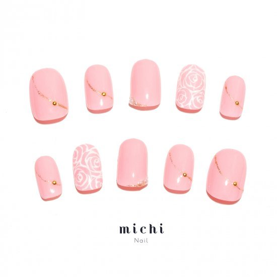 薔薇レースネイル michinail ネイルチップ ミチネイル ネイル つけ爪 ハンドメイドネイル ショートネイ..