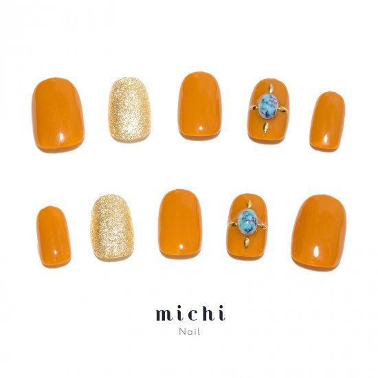ターコイズ引き立つキャメルネイル michinail ネイルチップ ミチネイル ネイル つけ爪 ハンドメイドネイル ショートネイル ニュアンスネイル ブライダルネイル 成人式ネイル