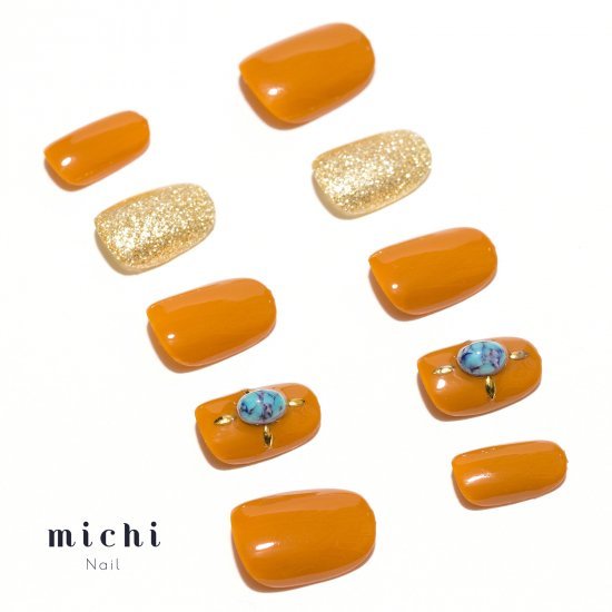 ターコイズ引き立つキャメルネイル michinail ネイルチップ ミチネイル ネイル つけ爪 ハンドメイドネイル ショートネイル ニュアンスネイル ブライダルネイル 成人式ネイル