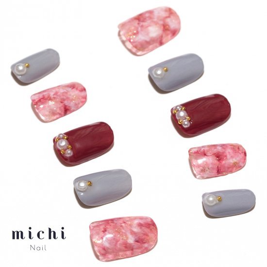 ボルドーのニュアンスマーブルネイル michinail