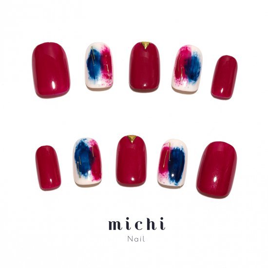 ボルドーカラーの塗りかけニュアンスネイル michinail