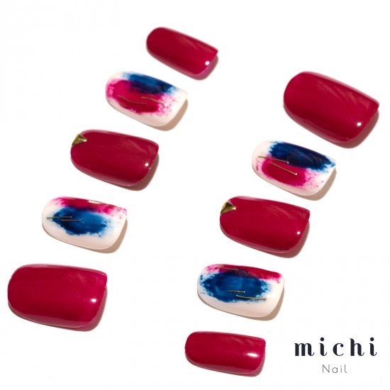 ボルドーカラーの塗りかけニュアンスネイル michinail