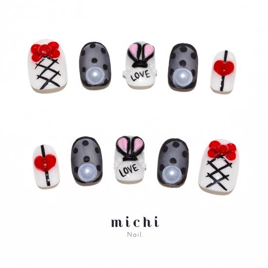 くろうさ耳ネイル michinail ネイルチップ ミチネイル ネイル つけ爪 ハンドメイドネイル ショートネイ..