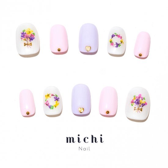 ドライフラワーのスプリングネイル michinail ネイルチップ ミチネイル ネイル つけ爪 ハンドメイドネイル ショートネイル ニュアンスネイル ブライダルネイル 成人式ネイル