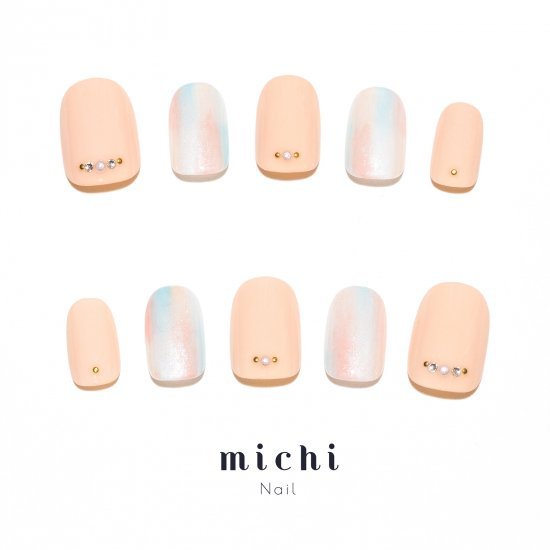 ふんわりブルーピンクネイル michinail ネイルチップ ミチネイル ネイル つけ爪 ハンドメイドネイル ショートネイル ニュアンスネイル ブライダルネイル 成人式ネイル