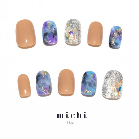 不思議色マーブルネイル michinail ネイルチップ ミチネイル ネイル つけ爪 ハンドメイドネイル ショートネイル ニュアンスネイル ブライダルネイル 成人式ネイル