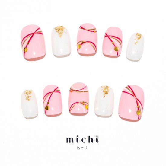 優しいピンクの和ネイル michinail ネイルチップ ミチネイル ネイル つけ爪 ハンドメイドネイル ショートネイル ニュアンスネイル ブライダルネイル 成人式ネイル